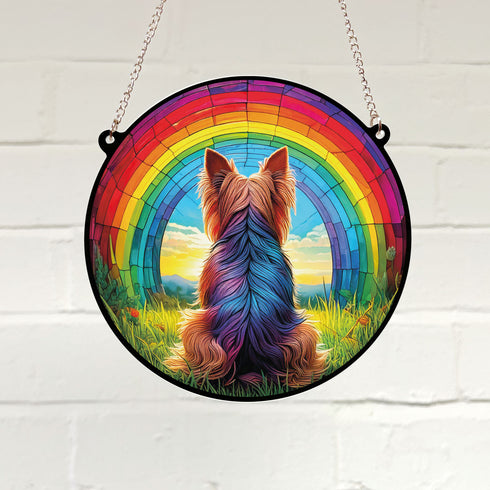 Yorkshire Terrier Rainbow Bridge Stained Glass Effect Suncatcher
